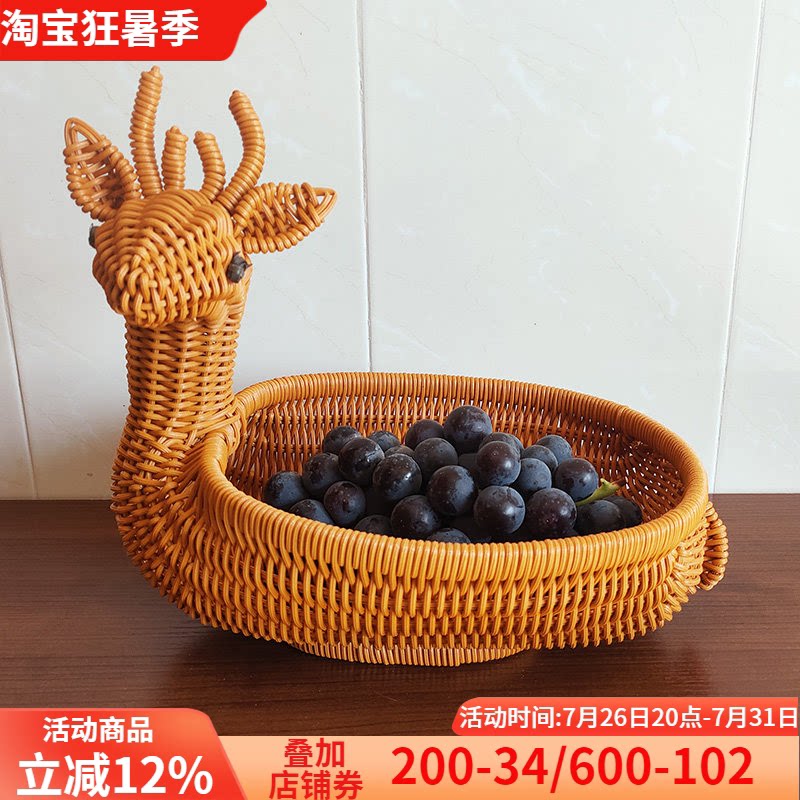 仿藤编水果篮创意动物果盘客厅摆放干果零食收纳筐馒头筐编织篮子