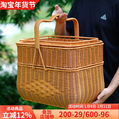 仿藤编双层乔迁下聘带盖手提篮