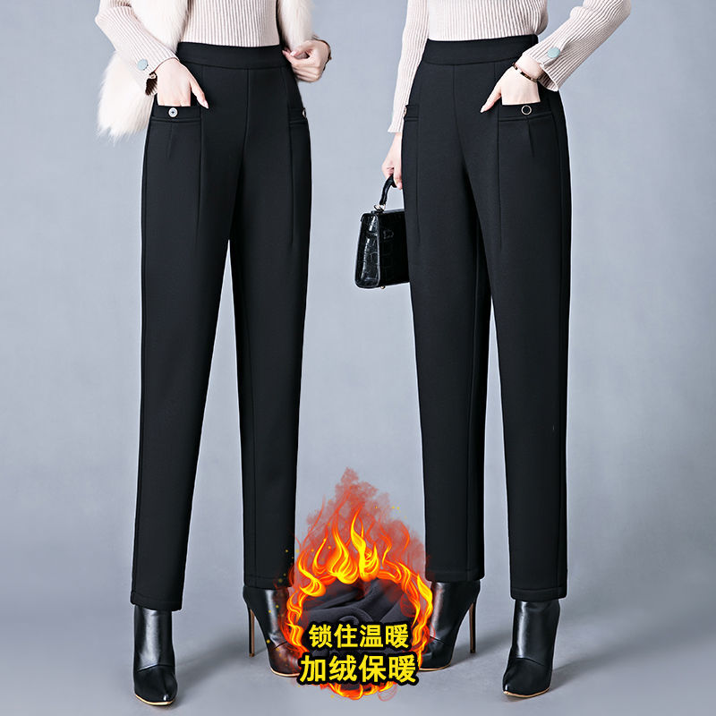 女裤2020新款潮专柜正品冬季外穿加绒加厚裤子女宽松显瘦哈伦裤女