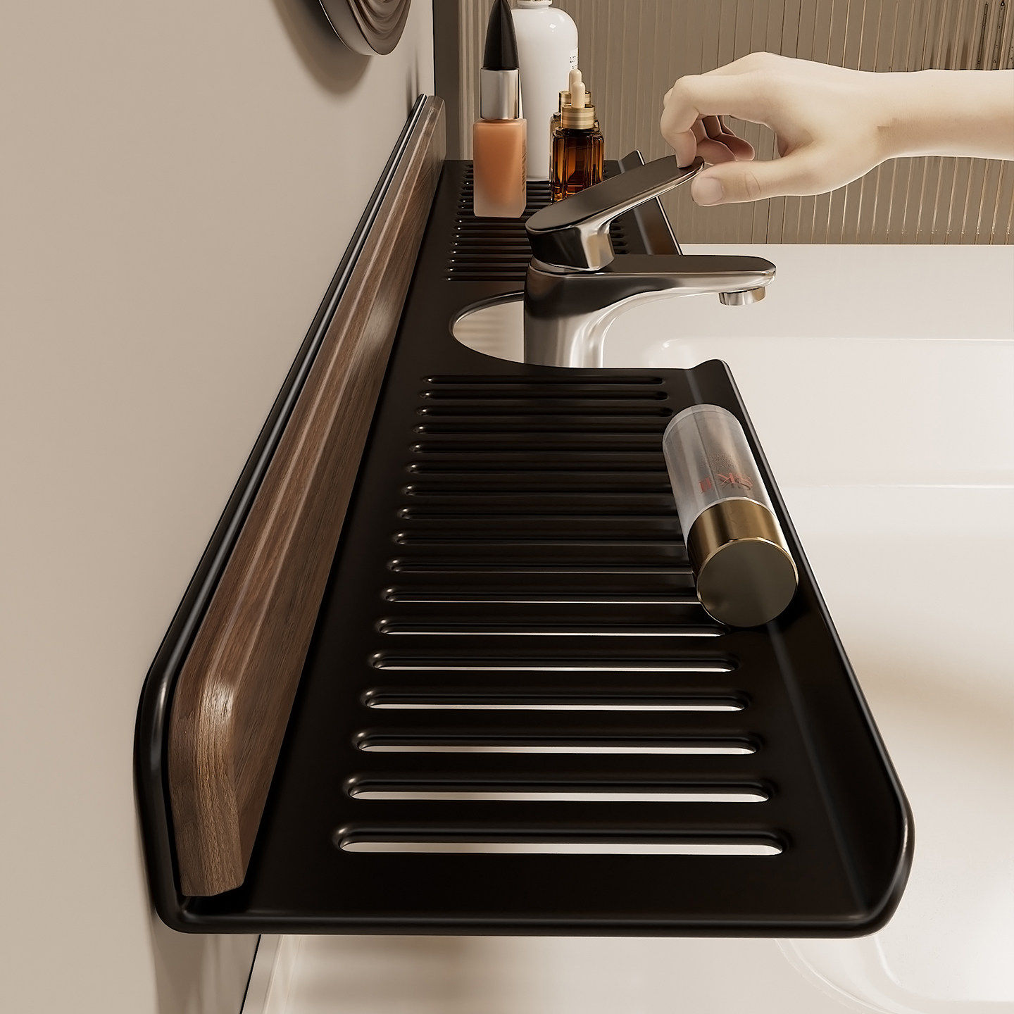 胡桃木浴室置物架免打孔卫生间水龙头收纳架子洗漱台厕所镜前壁挂,家装主材,卫浴置物架,淘宝优惠券,粉丝福利购,淘宝优惠卷