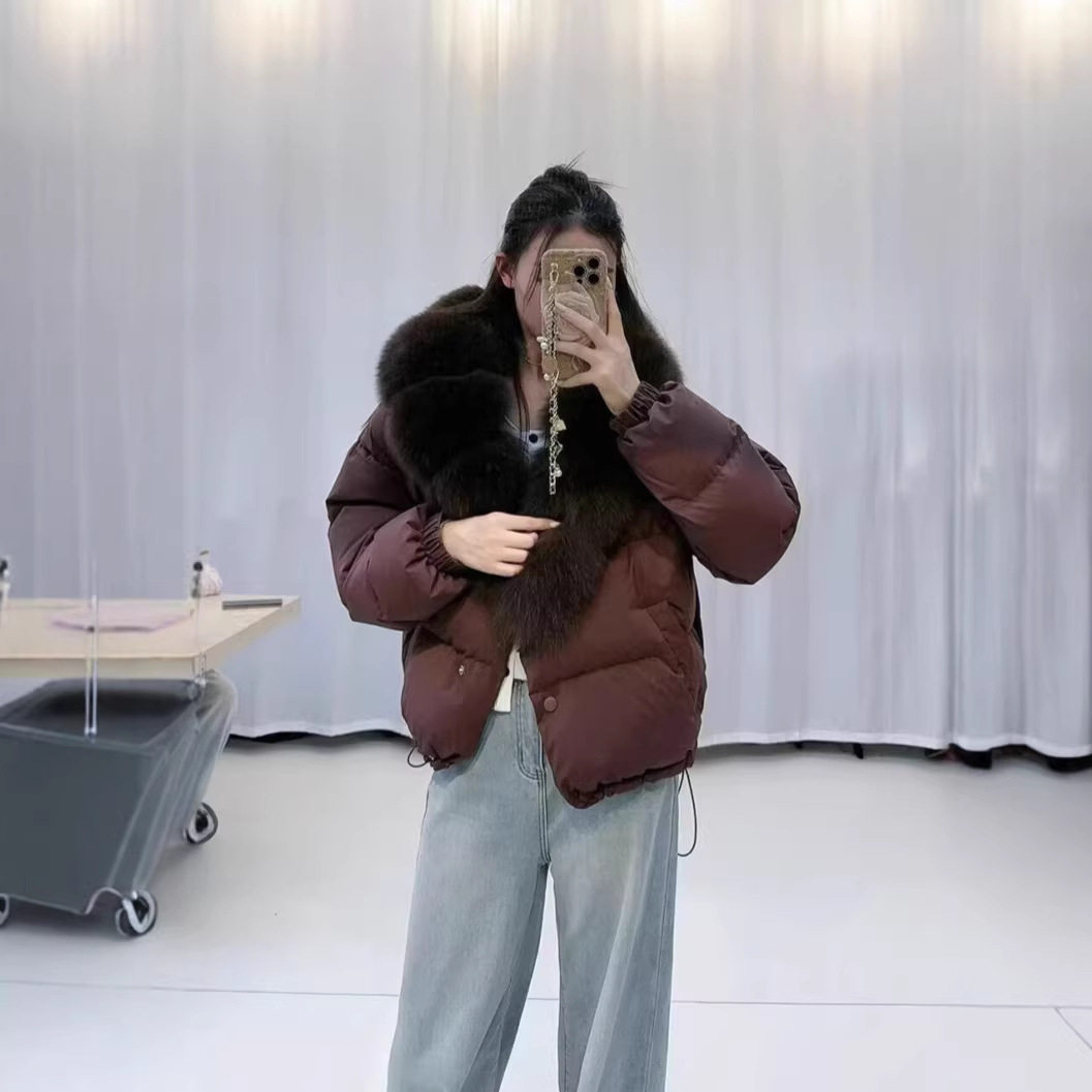 欧洲站2025冬装新款鹅绒服狐狸毛领羽绒服女短款时尚女式皮草外套
