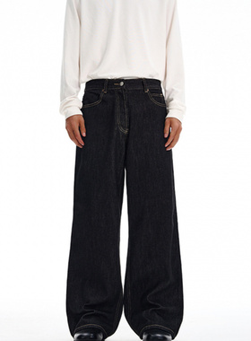 LKTM男装 复古原牛赤耳红边牛仔裤男女潮牌宽松直筒休闲长裤