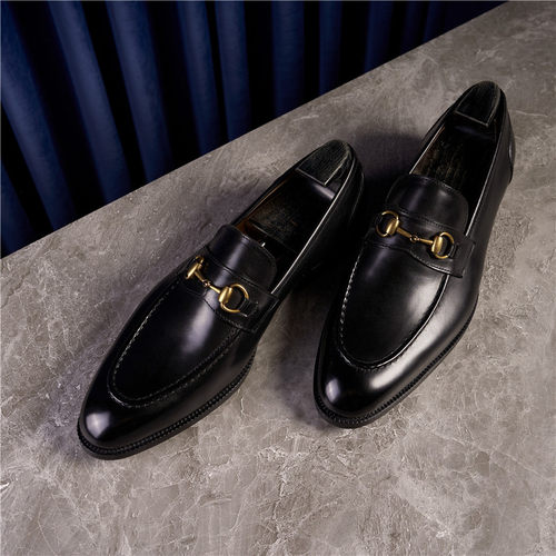 男士真皮懒人一脚蹬马衔扣乐福鞋