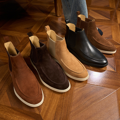 跃绅仕胎牛反绒切尔西靴男真皮休闲短靴英伦翻毛皮靴秋冬季皮鞋