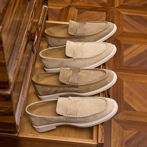 复古磨砂皮便士乐福鞋反绒皮一脚蹬厚底休闲鞋夏季透气软底懒人鞋