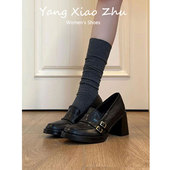 通勤粗跟乐福鞋 羊皮版 黑色 女2026新款 春季 英伦风小皮鞋 高跟单鞋