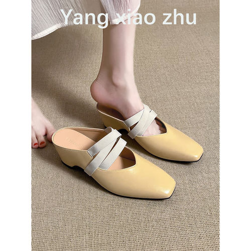 羊皮版法式交叉带包头拖鞋女外穿