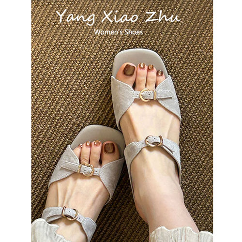 羊皮版~甜美风一字拖鞋女夏季