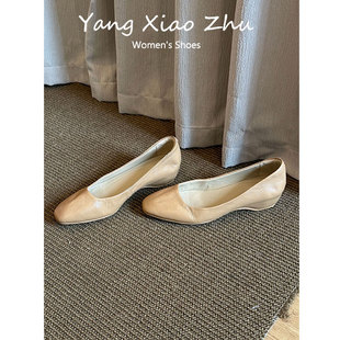 羊皮版~法式绝美方头浅口单鞋女2025新款配裙子复古内增高芭蕾鞋