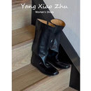 牛皮~巨好看直长筒骑士靴女2025新款平底黑色高筒长靴女秋冬加绒