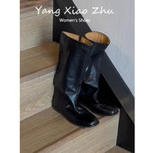 牛皮 巨好看直长筒骑士靴女2025新款 平底黑色高筒长靴女秋冬加绒