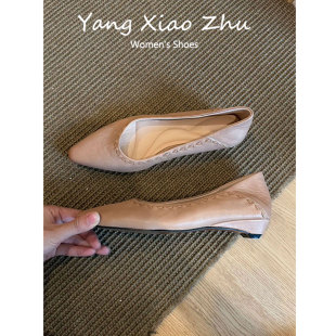 羊皮版~法式尖头百搭浅口单鞋女2025新款配裙子时尚低跟通勤鞋子
