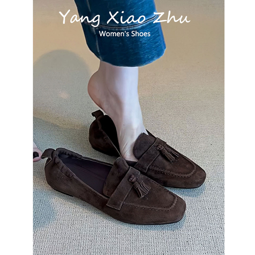 羊皮版~复古方头乐福鞋女2025