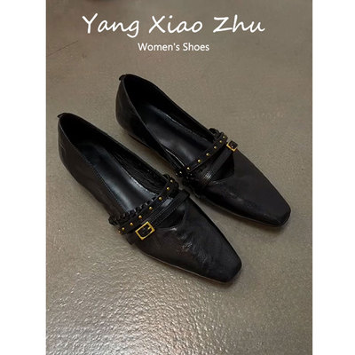 牛皮版~法式设计感铆钉玛丽珍鞋