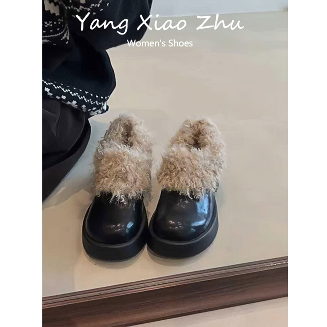 羊皮版~复古圆头加绒保暖小皮鞋