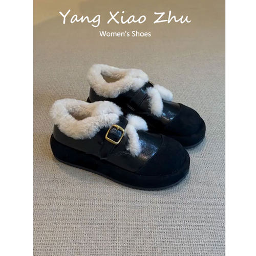 牛皮版~厚底加绒毛毛鞋女秋冬