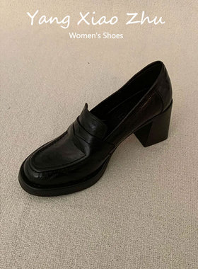 牛皮版~法式复古乐福鞋女2026新款软底不累脚黑色高跟小皮鞋单鞋