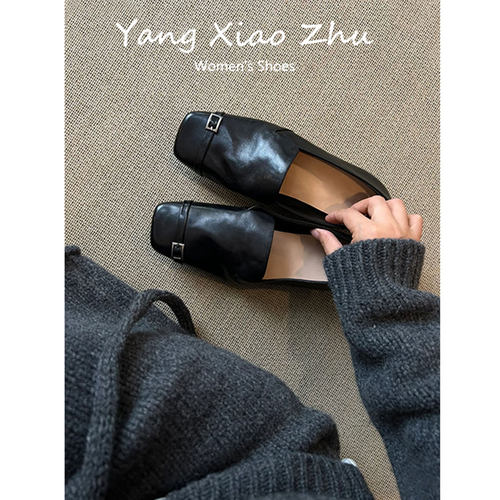 羊皮版~复古方头乐福单鞋女2025