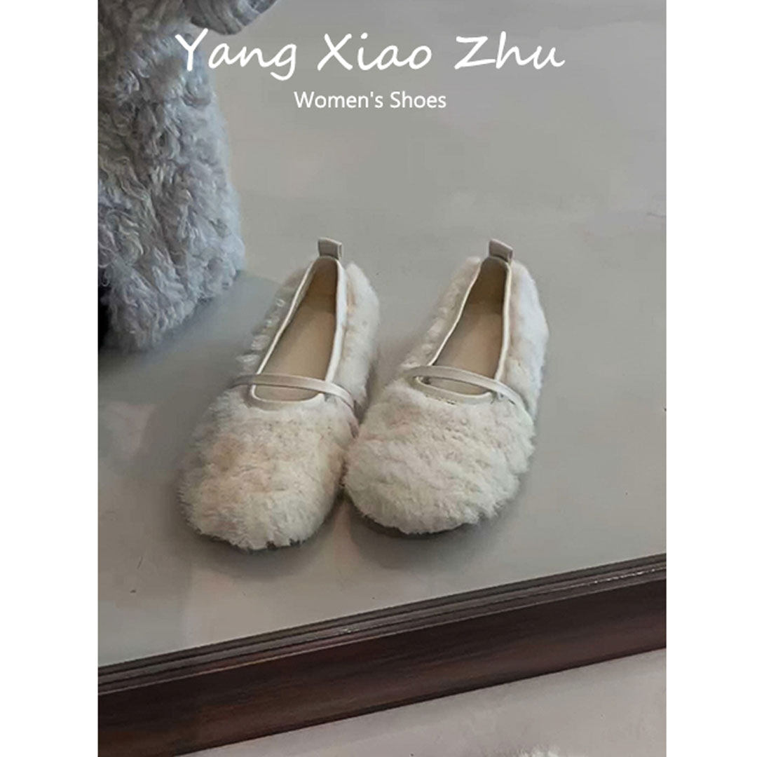 羊皮版~复古加绒玛丽珍毛毛鞋女2025新款百搭一字带平底芭蕾单鞋,女鞋,浅口单鞋,淘宝优惠券,粉丝福利购,淘宝优惠卷