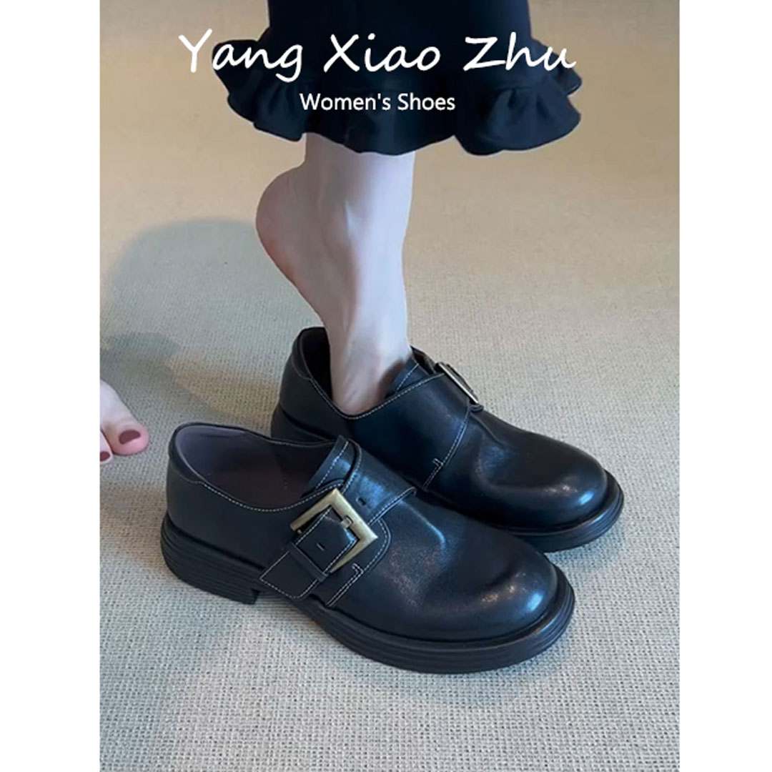 牛皮版~英伦风圆头百搭小皮鞋女