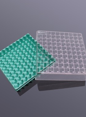 T142-3-100孔 2ml塑料冻存盒PC淡绿色(PC盖,透明)