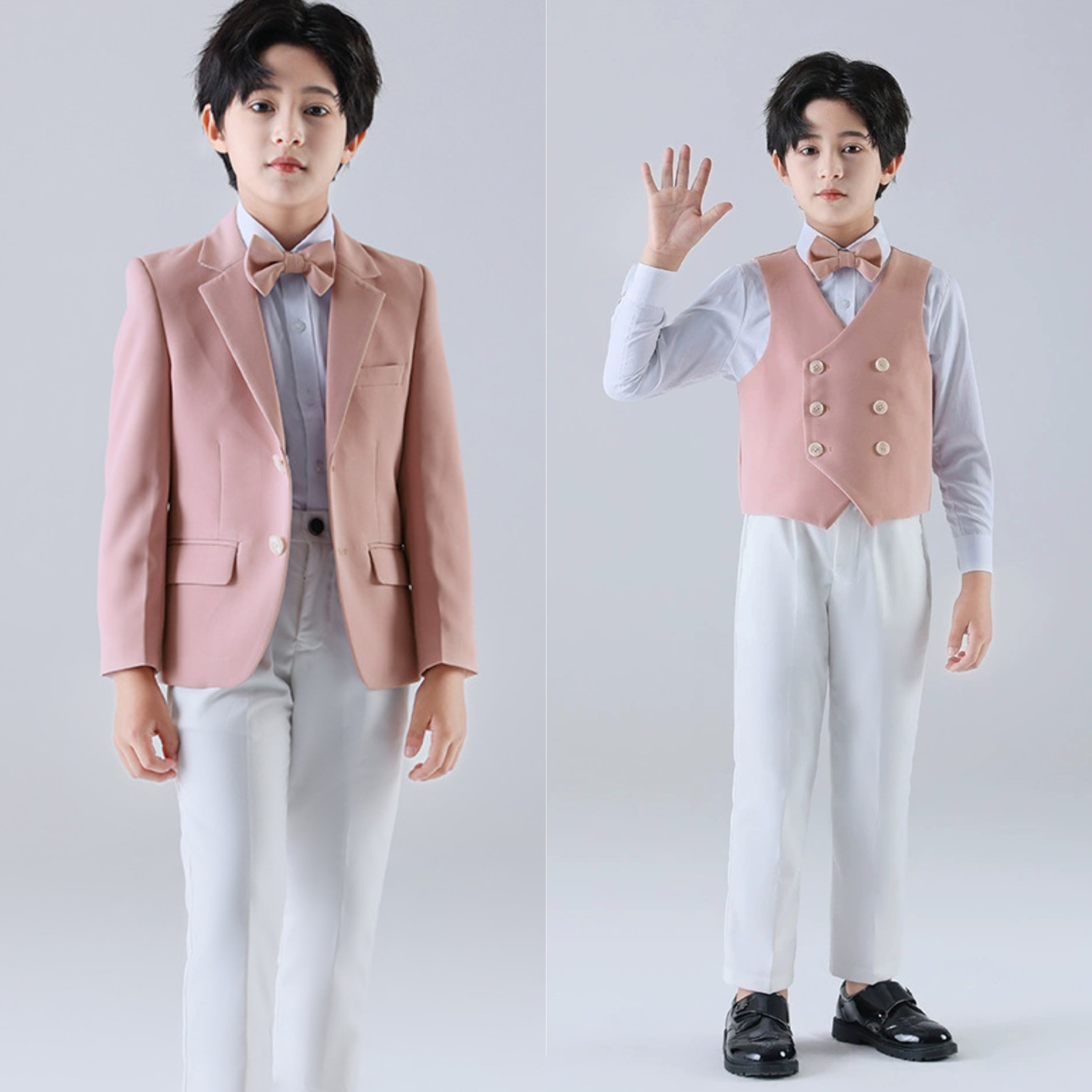 2026男童粉色西装马甲套装小主持人西服生日花童礼服英伦儿童演出