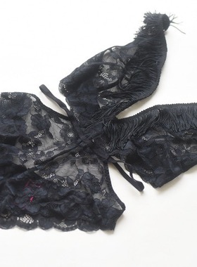 lasenza性感黑色流苏连体衣蕾丝纯欲吊带显瘦紧身内衣女士透视睡