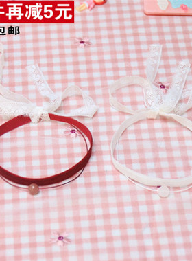 防过敏草莓晶酒红色丝绒锁骨链