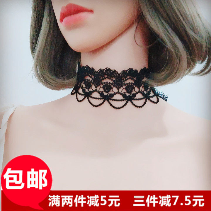 系带项链宽蕾丝项圈锁骨链白色黑色欧美富贵复古宫廷风颈带脖饰女