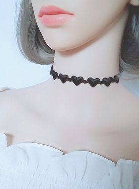 choker系带黑色心形刺绣蕾丝项圈