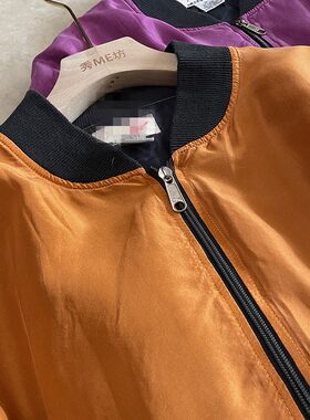 真丝桑蚕丝夹克衫立领棒球服宽松