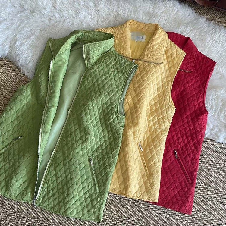 棉服女外贸单2025秋冬真丝马夹女菱格胖MM翻领中长款无袖夹棉马甲,女装/女士精品,常规大码外套,淘宝优惠券,粉丝福利购,淘宝优惠卷