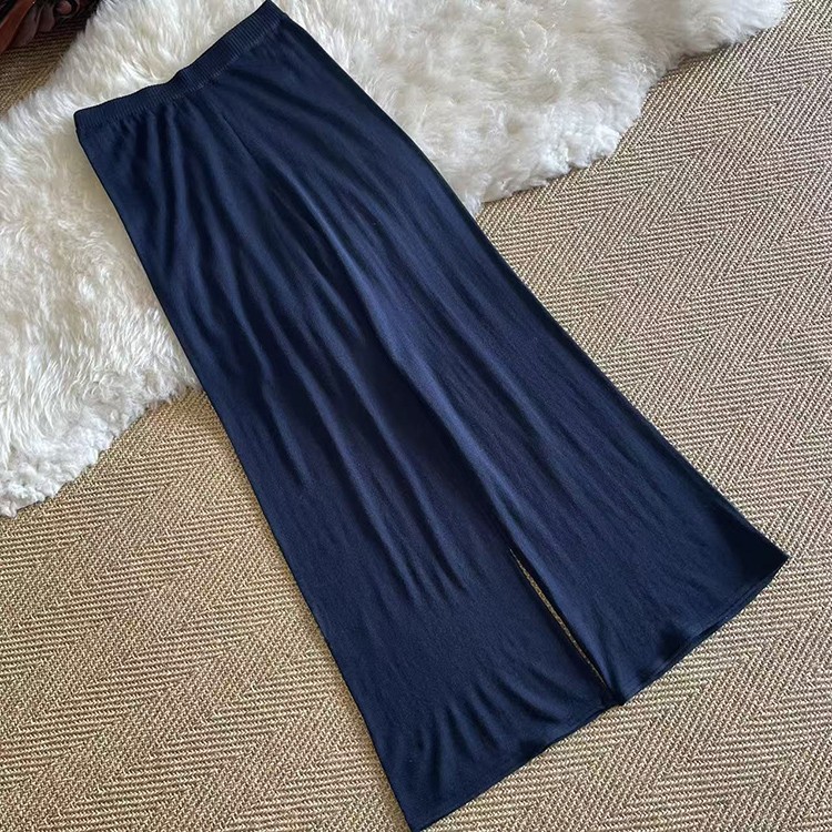 美丽诺羊毛真丝阔腿裤高腰长裤