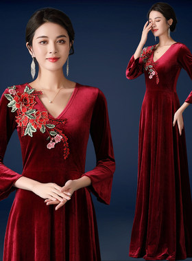 女士金丝绒长裙中老年舞台合唱服