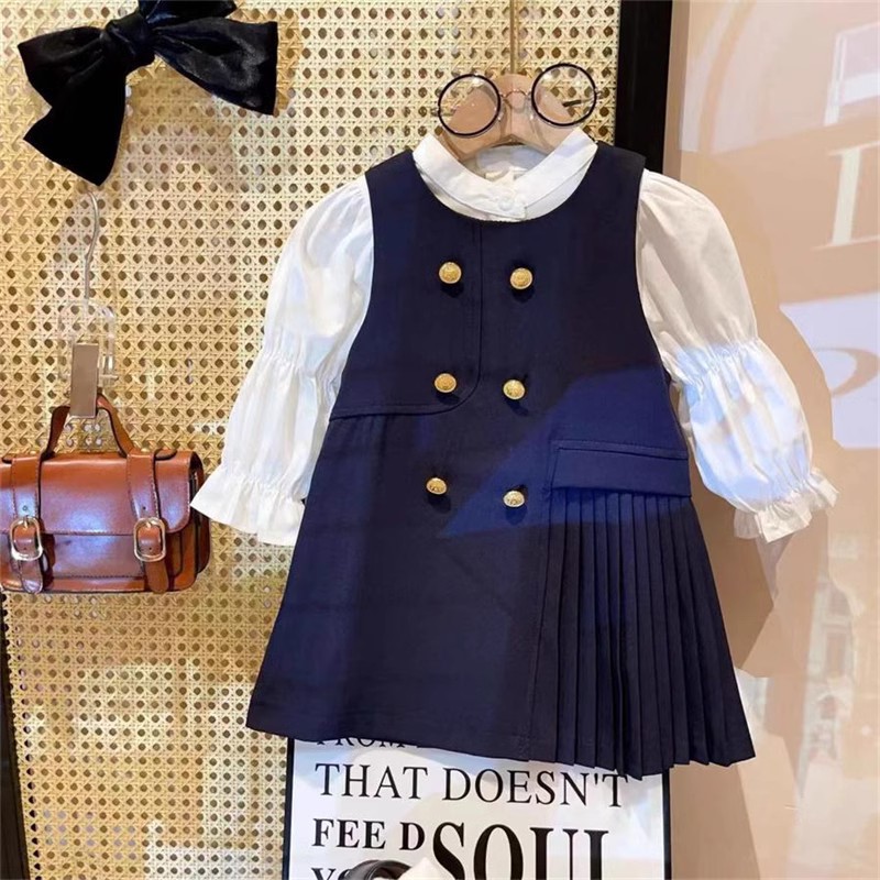 女童学院风背心裙衬衫套装