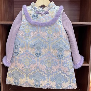 套装 古风旗袍无袖 2024冬季 女宝宝中式 背心裙潮 新款 女童加绒打底衫