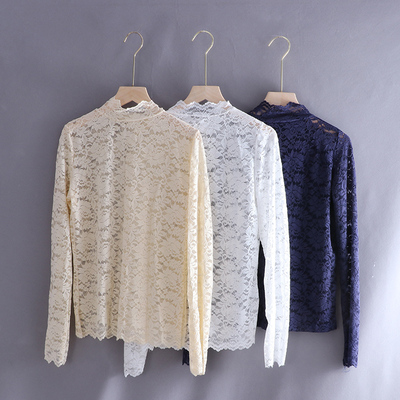 欧货花边春款外穿网纱上衣打底衫