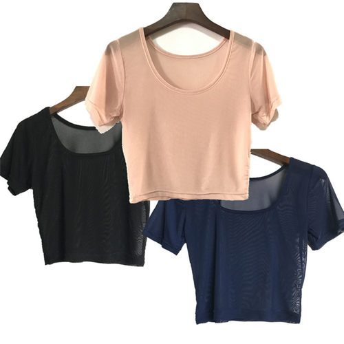 网纱透视装肤色隐身短袖上衣