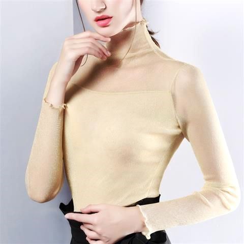 木耳边网纱小衫纱质性感女打底衫