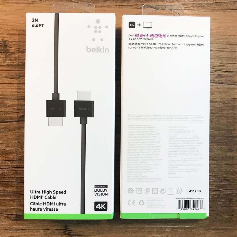 贝尔金HDMI线2.1/2.0版超高清2米线AppleTV4K 5 6代可用杜比视觉