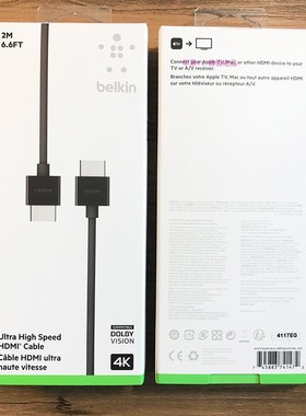 贝尔金HDMI线2.1/2.0版超高清2米线AppleTV4K 5 6代可用杜比视觉