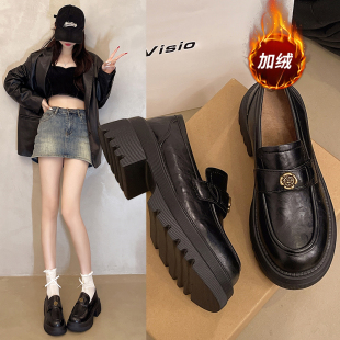 增高小个子英伦单鞋 秋冬显脚小山茶花小皮鞋 女2025新款 厚底乐福鞋