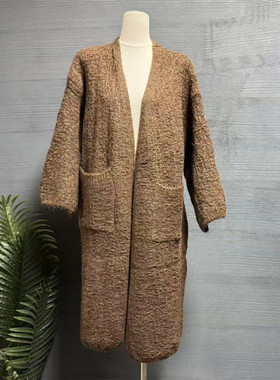 镜服饰2025冬季老钱风V领长款毛衣女慵懒风开衫外套高级感19941