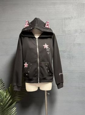 镜服饰秋季小恶魔立耳连帽拉链卫衣女星星刺绣休闲外套10828