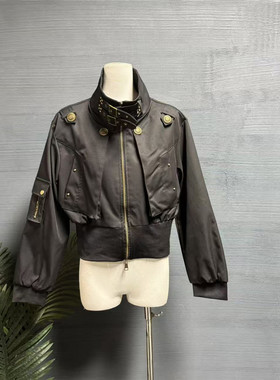 镜服饰2026春季美式风翻领夹克女短款收腰拉链外套休闲风衣10744