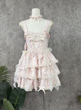 镜服饰2026夏甜美风粉色蕾丝吊带连衣裙女蝴蝶结花样芭蕾裙4065