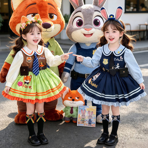 2026新款女童秋季套装中大童马甲连衣裙两件套儿童洋气卡通礼服潮