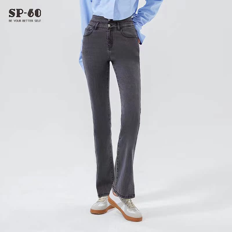 sp68拖地微喇牛仔裤女开叉