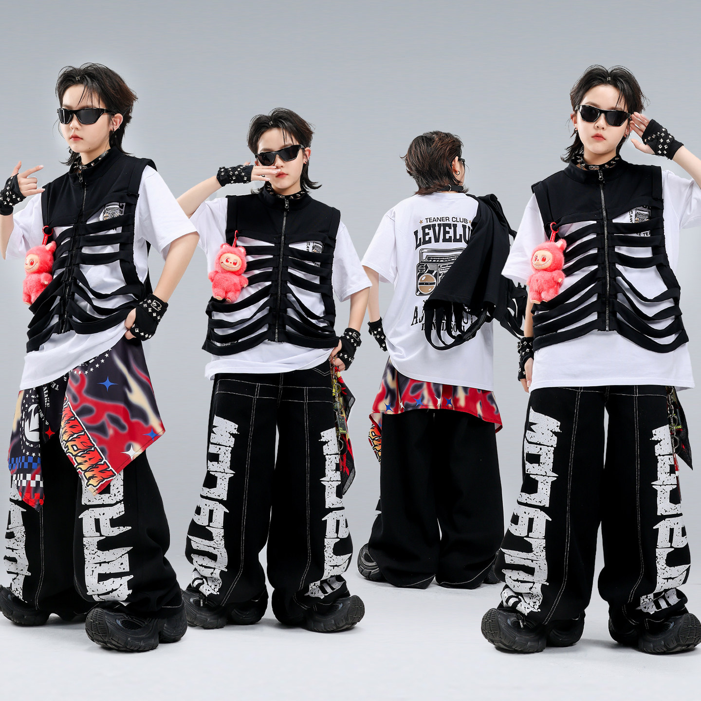 儿童hiphop嘻哈街舞演出服男女童炸街马甲套装幼儿酷帅潮牌表演服