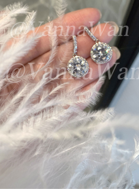 VanWan.一颗星辰 大颗闪钻耳钉女26新款高碳钻气质圆钻耳环银针